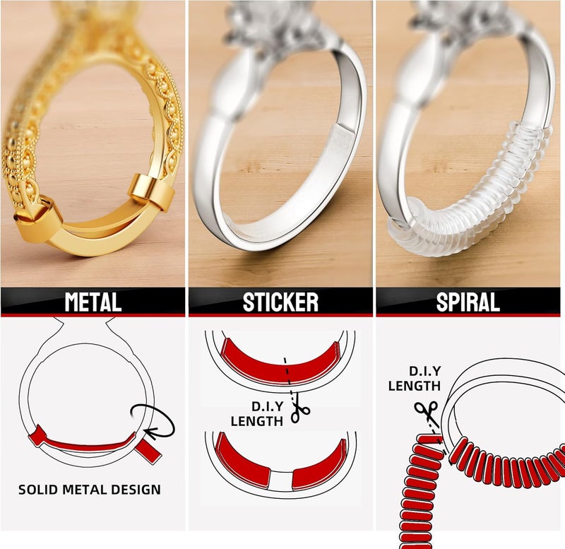Omilly Ring Size Adjuster for Loose Rings - 60-Pack Kit with 16 Sizes, 3 Styles (Metal/Guards/Spacers), Invisible Ring Guards and Spacers Fits Ring Widths 1-10mm, Invisible Design for Women & Men - Image 3